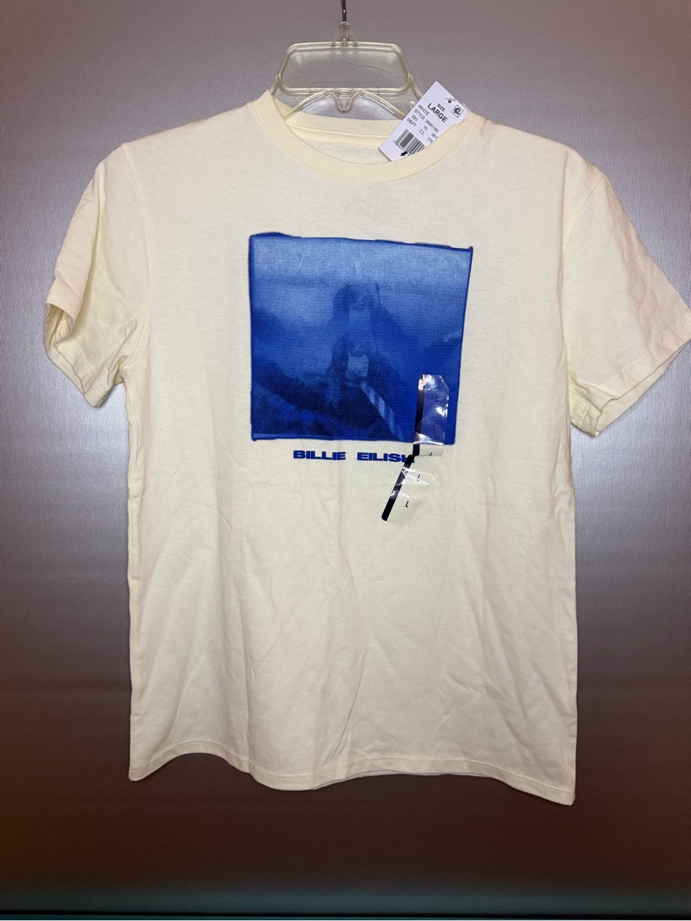 Billie Eilish Graphic Tee Shirt Modern Kids L Cream Blue Photo Print New Tags